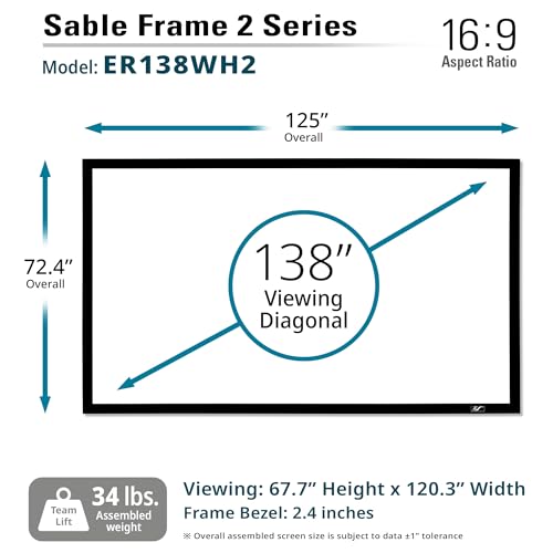 Image of Elite Screens Sable Frame 138 inch Fixed Frame Projector Screen 16:9, Wall Mounted, 8K /4K UHD, ISF-Certified CineWhite, for Home Theater & Office, Compatible with Standard /Short /UST Projectors, ER138WH2