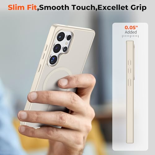Image of SUPFINE Magnetic for Samsung Galaxy S25 Ultra Case with Screen Protector, (Built-in Magnets) (Military Grade Drop Protection) Slim Translucent Shockproof Phone Case,Stone