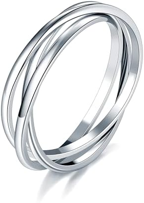 MINDDHA Water Proof No Tarnish Rings| Fidget Stacking Anxiety Interlocking Triple Row | Silver Color | Rings for Women - 2mm Each Band Size 9