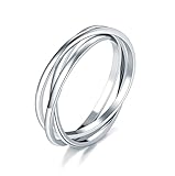 MINDDHA Water Proof No Tarnish Rings| Fidget Stacking Anxiety Interlocking Triple Row | Silver Color | Rings for Women - 2mm Each Band Size 7
