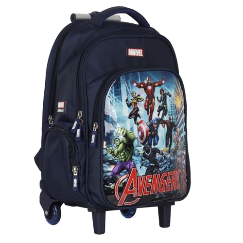 Image of NOVEX Marvel Avengers Boys Kids School Backpack - 17 Inch | Trolley Bag Convertible Rolling Backpack with Wheels & Adjustable Handle | Spacious School Bags, Lightweight & Durable | Blue
