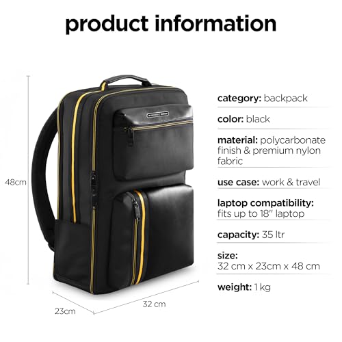 Image of Nu Republic Triphop Backpack for Men Women Office Casual 18-inch Laptop Bag Water-Resistant Multi-Pockets Sleek Smart College Backpack with Dual USB Port (Black)
