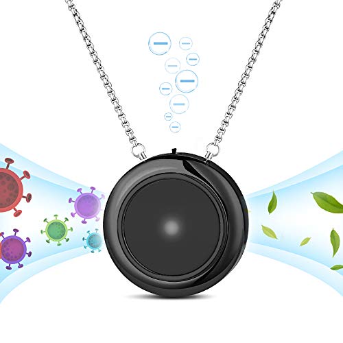 Woolala Personal Wearable Air Purifier Necklace/Mini Portable Air Freshner Ionizer/Ions Generator/Remove Smoke/Low Noise for Adults Kids (T-Black)