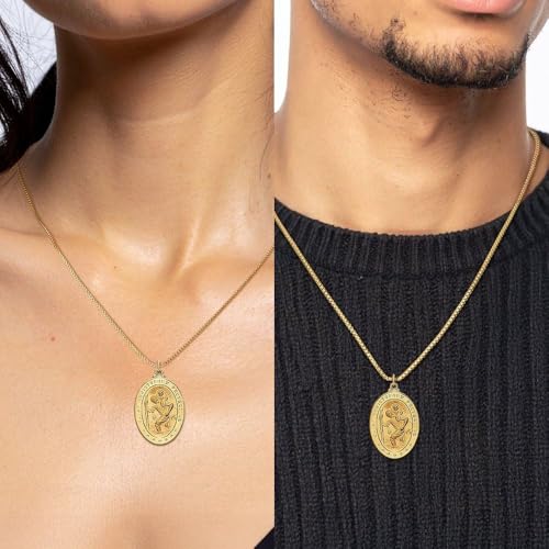 IceCarats 14K Solid Yellow Gold Oval Saint Christopher Medal Patron of Travelers Athletes Protection Necklace Christian Religious Chain Pendant Faith Charm2