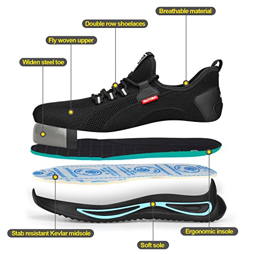 Kgjianda Steel Toe Shoes For Men Construction Shoes For Men Steel Toe For Men Safety Sneakers Breathable Lightweight Composite Steel Toe Tennis Shoes For Men Black Blue #TOP4