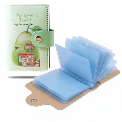 Image of Kraptick Card Holder Wallet - Slim Credit Card Holder, Visiting Card Organizer, Multi Slot Pocket Card Wallet with Secure Closure, Compact Travel Card Case (Green Printed)