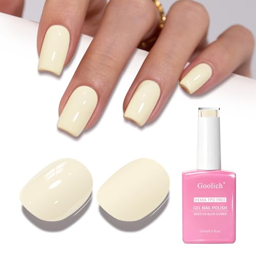 Goolich Pastel Gel Polish 0.5 Fl Oz HEMA & TPO Free Butter Yellow Gel Nail Polish Soak off U V LED Spring Summer Nail Design Manicure Salon for Women Girl