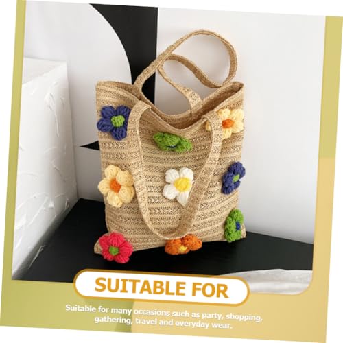 Sac cabas tissé à fleurs Hemobllo avec compartiment téléphone
