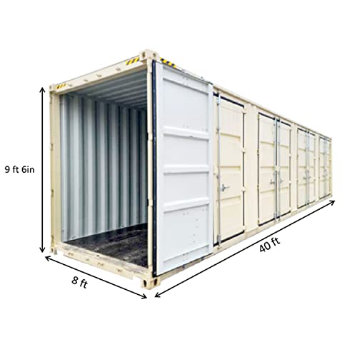 40\' High Cube Shipping Container with 4 Side Double Doors/One End Door, Ocean Sea Can Containers Standards Ideal for Storage and Transporting Goods Oversea, 40\'X8\'X9\'6\'\'