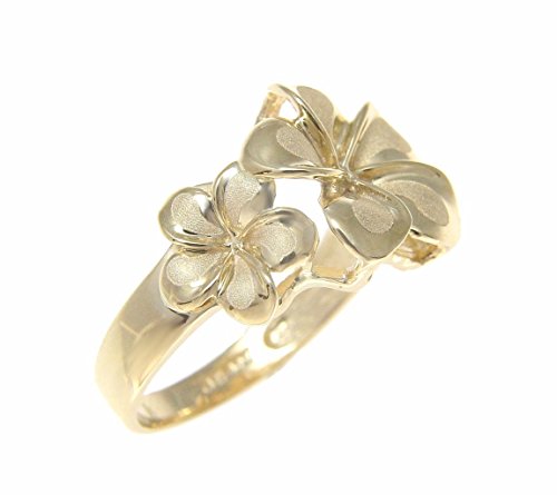 Arthur's Jewelry Solid 14k yellow gold 8.5mm-13mm-8.5mm Hawaiian plumeria flower ring4