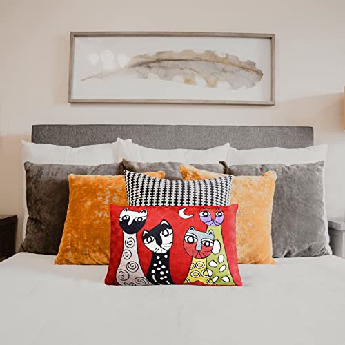 Kashmir Designs Lumbar Picasso Cat Pillow Cover | Red Cat Pillows | Cute Cat Pillow | Abstract Cat Cushion | Cat Face On Pillow | Kitty Pillows | Cat Lover Gift | Hand Embroidered Wool Size - 14X20 #TOP1