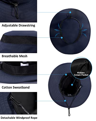 Waterproof Sun Hat Wide Brim Upf 50+ Breathable Mesh Rain Bucket Hat For Men Women Summer Beach Safari Fishing Boonie Hat Navy Blue #TOP3