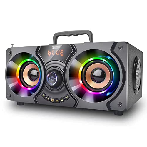 YIHANSS Altavoces Bluetooth con subwoofer 60w Boombox inalámbrico portátil al Aire Libre bajo Fiesta Columna Soporte Radio Luces LED