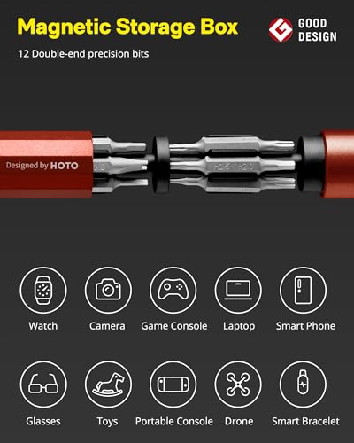 HOTO 24 in 1 Multi Bit Mini Screwdriver Set Magnetic, Manual Precision Screwdriver Set, EDC Pen Screwdriver for Eyeglasses, Electronics, Watches, Phones, Laptops, Cameras, Cinnabar Red