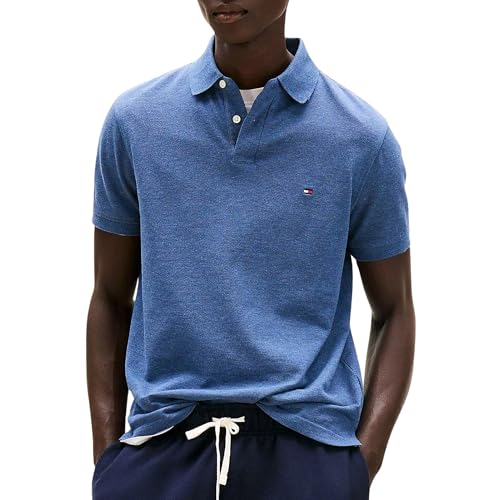 Tommy Hilfiger Herren Poloshirt Kurzarm 1985 Regular Fit, Blau (Faded Indigo Heather), XS – Ansicht 1