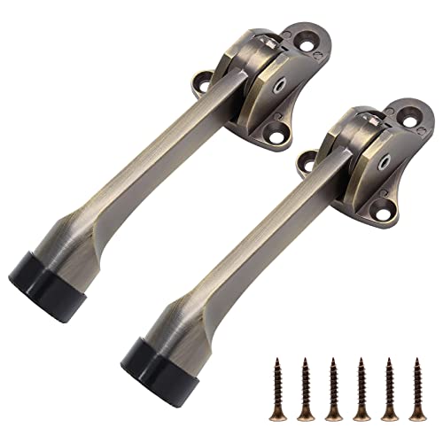 PHITUODA 2pcs 4 Inch KickDown Door Stopper, Heavy Duty Door Stop with Non-Slip Rubber Tip for Wood Concrete Tiled Carpeted Floors, Antique Brass
