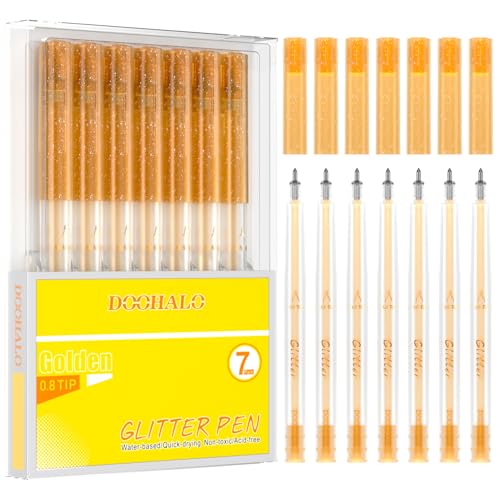 Image of DOOHALO Gold Glitter Gel Pen Compatible with Cricut Maker4/ 3/Explore 3/Air 2/Air Machine 0.8 tips for Drawing and Painting 7 Packs