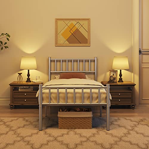 costoffs 3ft Single Metal Bed Frame, Slatted Iron Bed Base with Headboard and Footboard, Silver