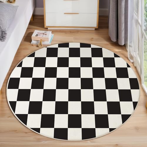 Tapis rond 200cm noir de salon lavable et antidérapant - 6