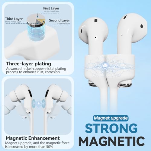 5 Pack Ultra Strong Magnetic AirPods Pro Straps, Anti-Lost Neck Cord for AirPods Pro 3 2025,AirPods 4th, AirPods Pro 2nd/1st, AirPod 3rd, AirPod 2nd/1st - 5 Pcs Silicone Sports Lanyard and 2 Ear Hook