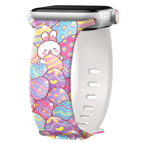 Image of wipalor Easter Bunny Bands for Apple Watch Bands for Women 42mm 41mm 40mm 38mm, Cute Holiday Easter Rabbit iWatch Bands Soft Silicone Sport iPhone Watch Bands Series 11 10 9 SE 8 7 6 5 4 3 2 1