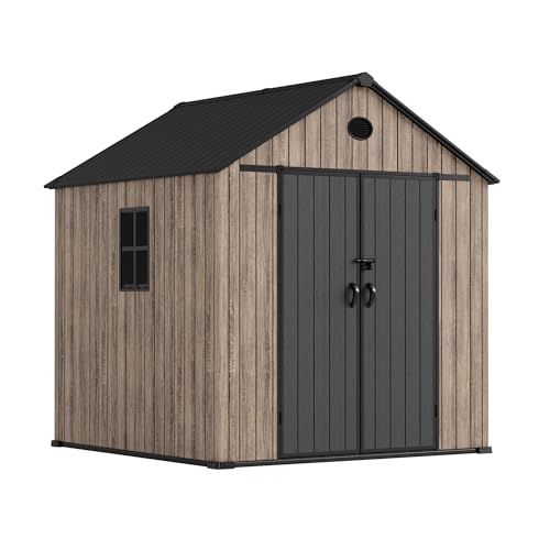 Hoggar Abri de jardin en résine 5,02 m² Oak O50 - Sol inclus - Fenêtre latérale - Aspect bois premium - Double porte large - Protection UV et imperméable...