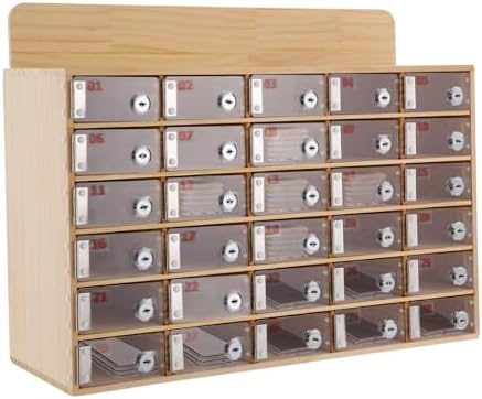 Acrylic Door Wooden Mobile Phone Locker - Key Lock Security for Wall Mount/Freestanding Use in Office, School, Classroom, Gym - Ideal for Safe Storage