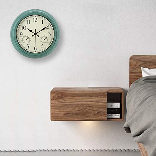 Amotpo Retro Indoor/Outdoor Waterproof Wall Clock With Thermometer And Hygrometer Combo,12 Inch Silent Non Ticking Quartz Battery Operated Clock Wall Decorative,Green #TOP6