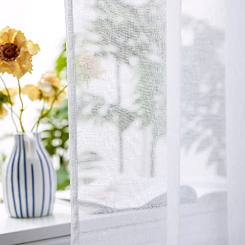 Woaboy Voile Gardinen Vorhänge Ösen 2er Set 140x280cm Weiß – Ansicht 3
