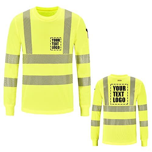 Personalizado Impreso Manga Larga Alta Visibilidad Camisas Clase 3 Logotipo Personalizado Alta Visibilidad Reflectante Seguridad Trabajo Camisa Top EN20471 (Amarillo, 5XL-6XL)