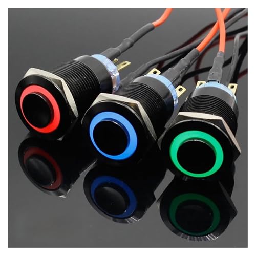 Bouton poussoir 19mm LED bleue 5V à verrouillage en oxyde métallique noir