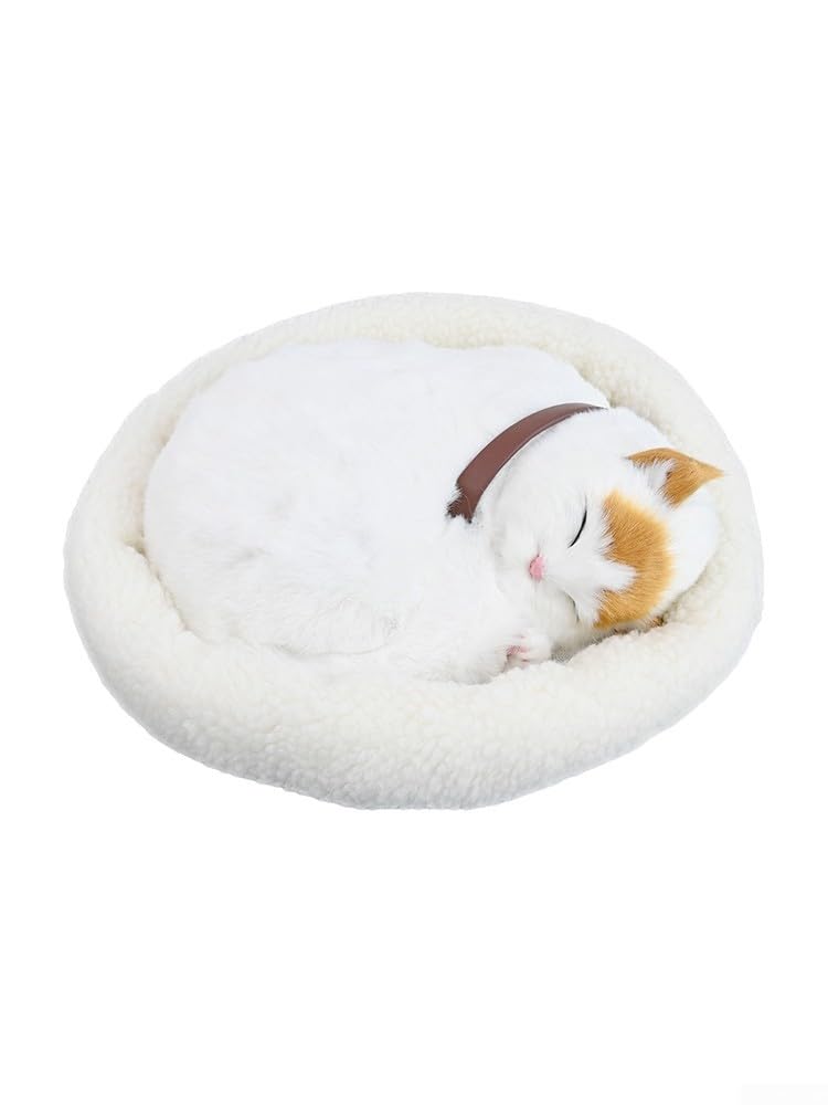 Simulierte schlafende Katze, Plüsch-Ornament mit weichem Material und realistischer Atmungsfunktion für Heimdekoration und Lernzwecke (gelbe Ohrenkatzen)