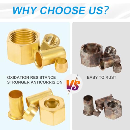 Breezliy 1/4", 3/8", 5/16", 1/2" OD Brass Compression Insert,Sleeve Ferrule,Nut 200PCS