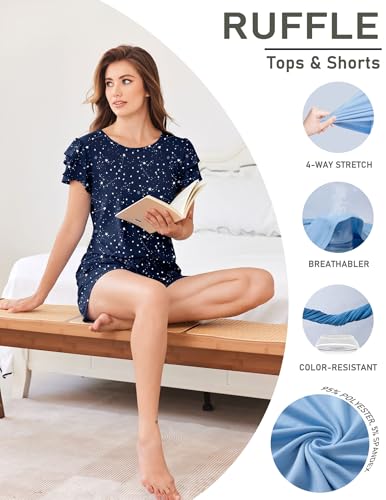 Image of Ekouaer Womens Pajama Sets 2 Piece Ruffle Sleeves Top and Shorts Pjs