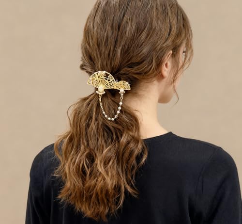 2 Piezas pinzas pequeñas para cabello con adorno de abanico miniatura 4