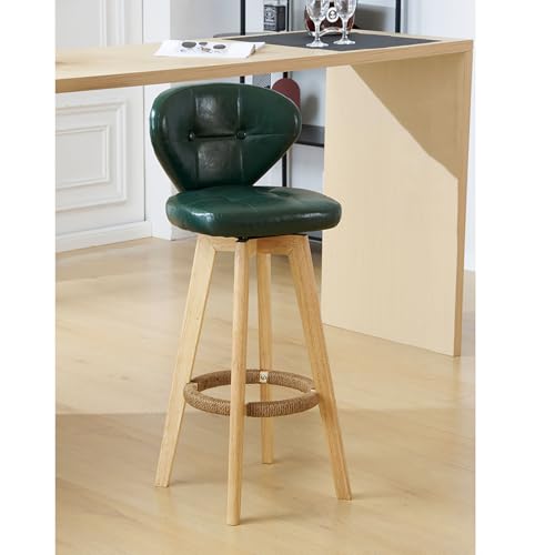 Tabouret de bar pivotant haut de gamme en similicuir et piétement robuste en bois massif