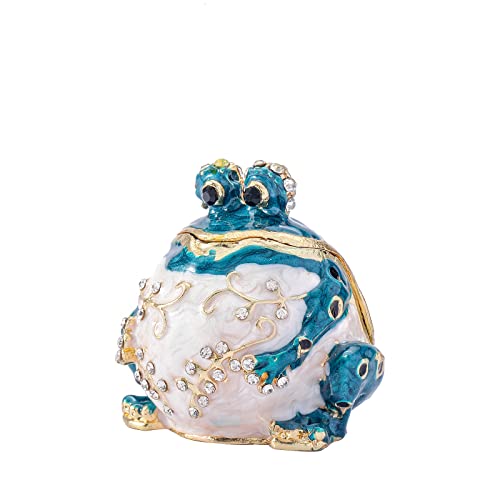 Ingbear Blue Frog Figurine Hinged Trinket Boxes, Unique Gift for Valentine's Day, Hand-Plated Enameled Jewelry Box, Animals Ornaments for Home Decor.