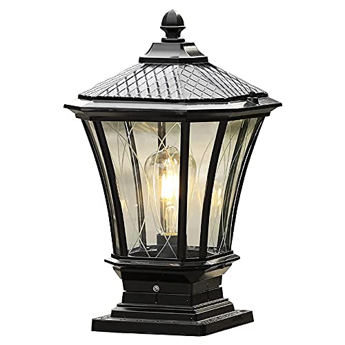 IP44 Impermeabile Patio lampione antiruggine Antipioggia in Lega di Alluminio Lanterna pilastro Esterno E27 Colore Nero Retro Colonna Luce cancello Paletto portici cortili Villa giardino