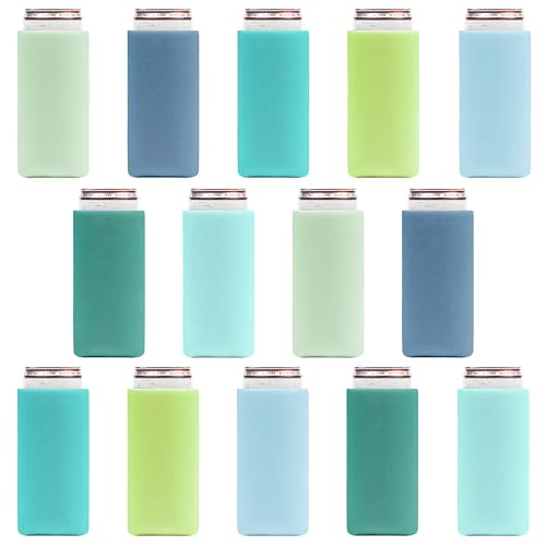 Image of Slim Can Cooler Sleeves (14-Pack) Soft Insulated Slim Can Coolers for White Claw Seltzer & Slim Beer - HTV Blanks for Vinyl Projects - Skinny Can Koolies Bulk - Tall Can Koolie - Can Cozy for Slim Can