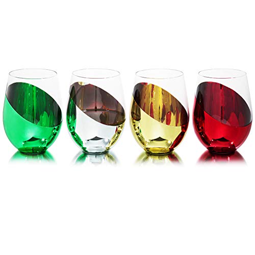 Mygift Christmas Modern Multicolored Holiday Stemless Wine Glasses Drinkware Set, Set Of 4 #TOP6