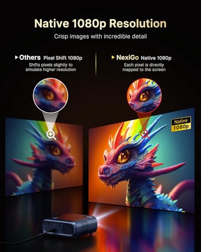 Image of NexiGo PJ40 Ultra Outdoor Projector, Compatible with Netflix /YouTube /Prime Video, 800 ANSI Lumens, AI Image Enhancement, Native 1080p Video Projector, 20W Speaker, Auto Keystone