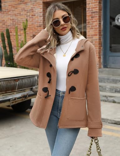 Wyeysyt Winter Jackets for Women Fleece Sherpa Lined Jacket Womens Duffle Toggle Coat Warm Hooded Casual Jacket4