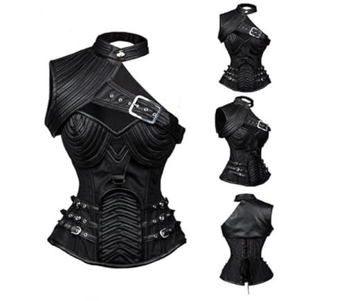 Moonight Espartilho Steampunk Top Overbust Espartilho de couro gótico com barbatanas de aço pirata,
