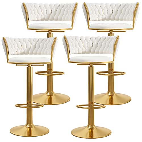 Juego de 4 taburetes de bar de terciopelo de lujo, modernos taburetes giratorios de 360° con respaldo tejido de altura ajustable y reposapiés, ideal para cocina, isla, cafetería, pub