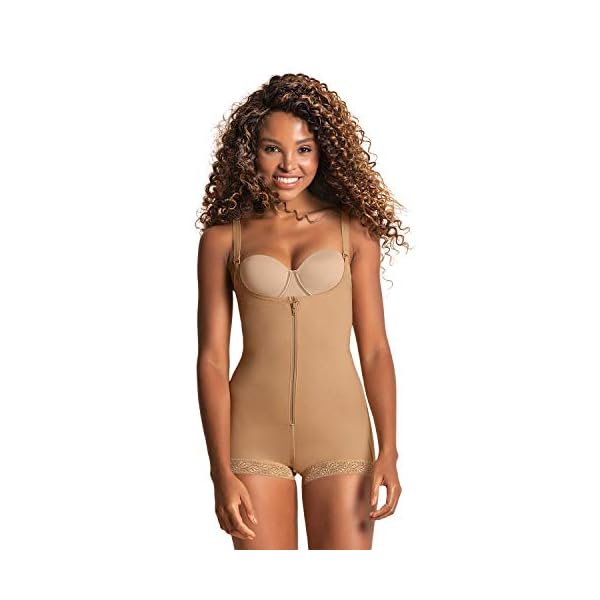 Leonisa-Tummy-Control-Body-Shaper-for-Women-Compression-Shapewear-Bodysuit Leonisa Women's Slimming Braless Firm Tummy Compression Body Shaper in Boyshort with Rear Lift,Beige,Large