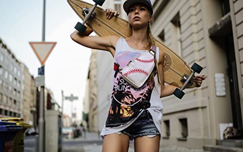 FAYBA Small Sling Bag for Women Crossbody Bag, Baseball Print PU Leather Wide Guitar Strap Chest Sling Backpack Purse3