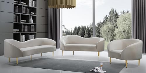 Image of Rosewood Luxury Curved Sofa in Premium Velvet-Fabric | Solid Wood Structure | High Density Foam | Sturdy Golden Legs | Comfortable & Stylish Couch for Modern Living Room (Cream, 1 Seater)