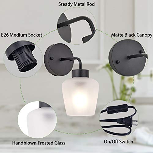 Tehenoo Plug In Wall Sconce With Frosted Glass,Modern Industrial Wall Lamp Light With On/Off Switch Cord For Living Room,Bedroom,Bar,E26 Base #TOP3