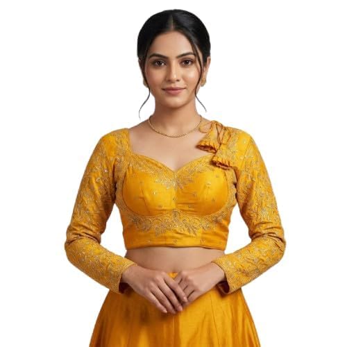 khushi vastram Premium Embroidered Silk Blend Readymade Blouse for Women with Sweetheart Neckline and Full Sleeves – Designer Ethnic Wear for Saree & Lehenga-picture-44