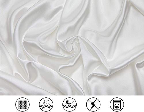 Satin Bed Sheets Full Size Sheet Sets, White Silk Sheets, 4 - Pieces Soft Bedding Set With 1 Deep Pocket Fitted Sheet,1 Flat Sheet,2 Pillowcase #TOP3